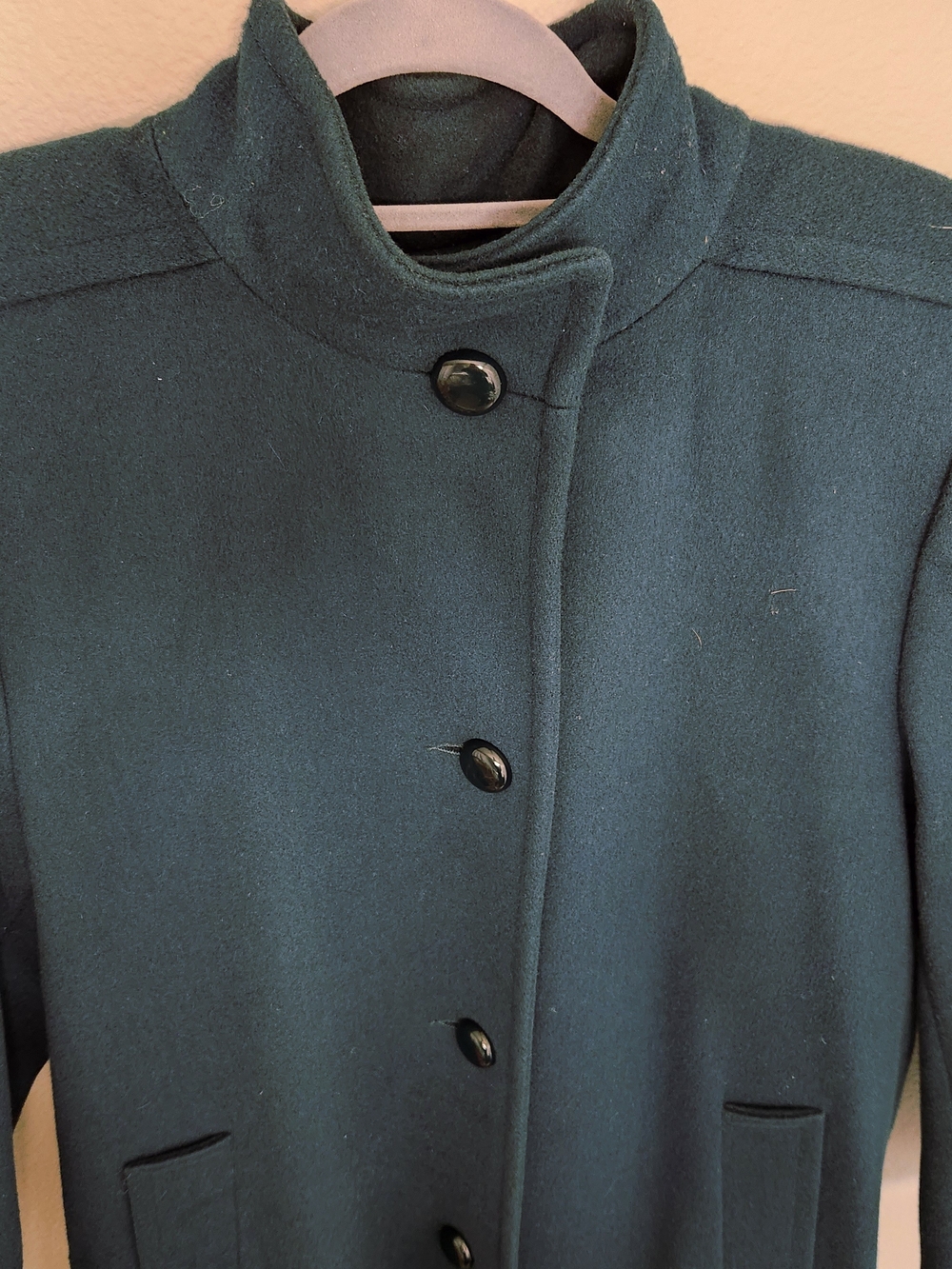 Larry Levine Full Length Wool Coat With Two Pockets, Teal With Abergine Lining
